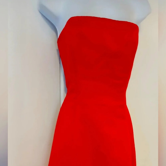 Morgan & Co Red Satin Strapless Long Gown Prom  Size 9/10 - Picture 5 of 11